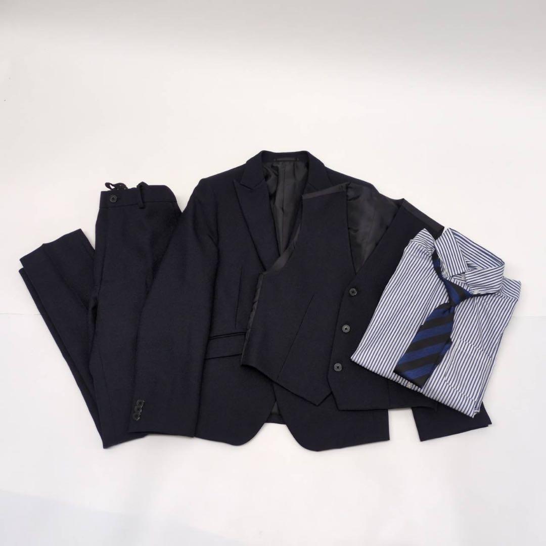 極美品　男子スーツ　卒業式　紺ネイビー　6点セット　WANDER FACTORY