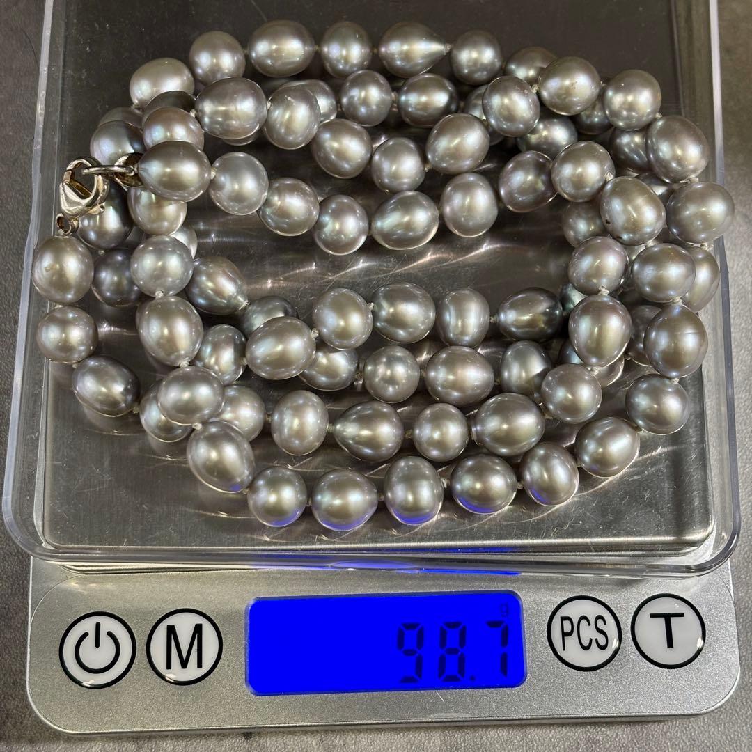 テリ強✨　本真珠　パール　ロング　ネックレス　約8.5-10.0g ブルーグレー
