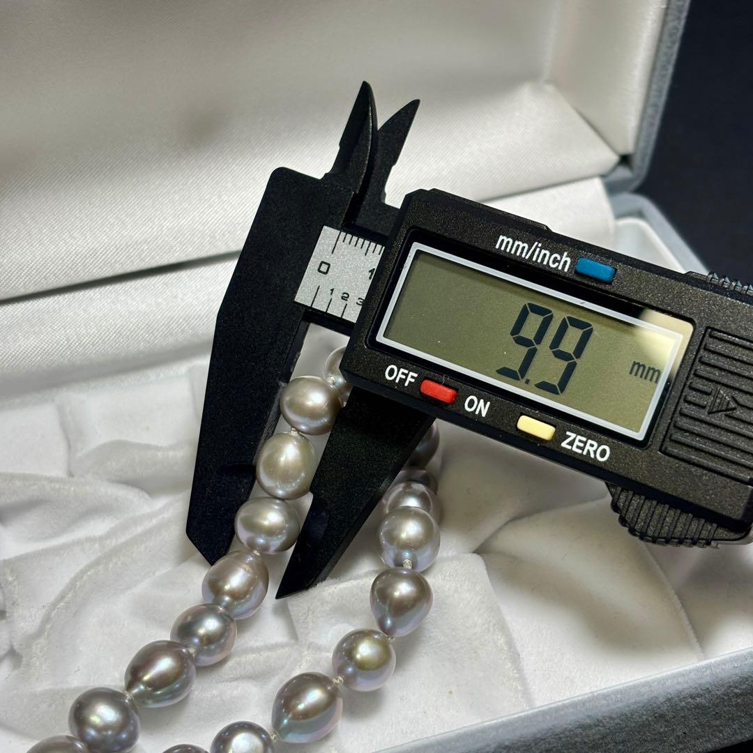 テリ強✨　本真珠　パール　ロング　ネックレス　約8.5-10.0g ブルーグレー