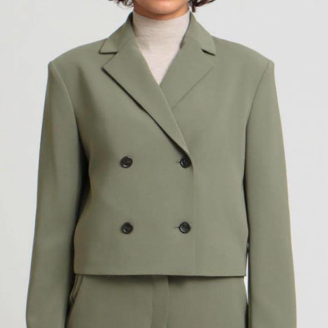 セオリー★クロップドダブルジャケット ショート丈　カーキ　M