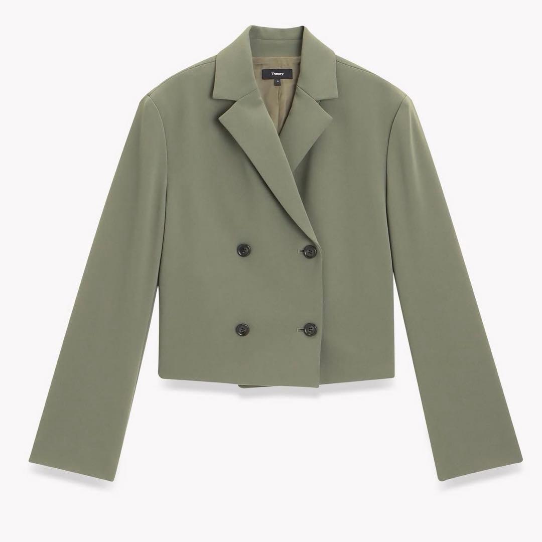 セオリー★クロップドダブルジャケット ショート丈　カーキ　M