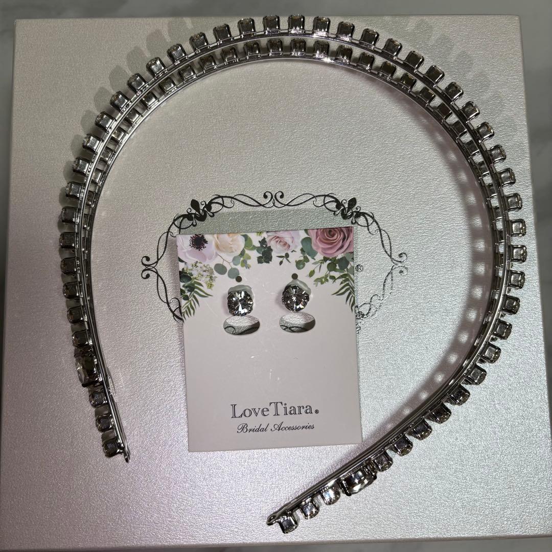 LoveTiara 2連クリスタルカチューシャ＆ピアスセット　ラブティアラ