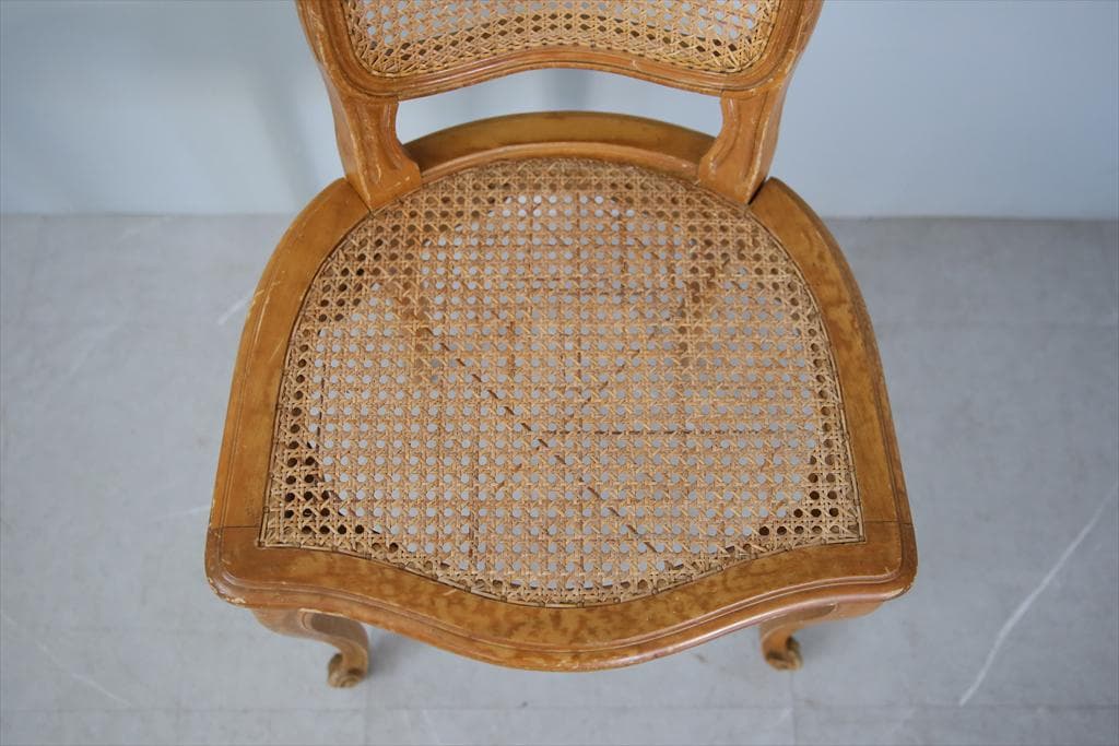 フランスアンティーク猫脚ダイニングチェア/椅子イス/籐ラタン(90-190-2)
