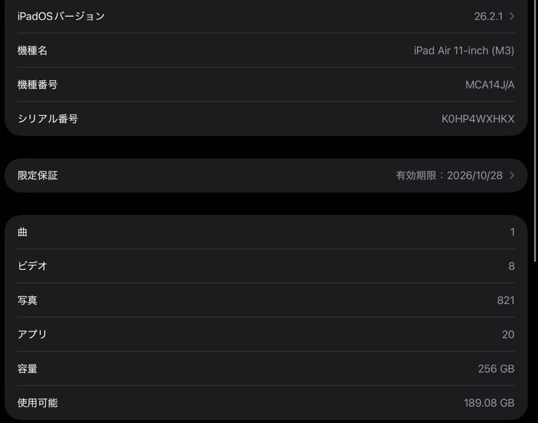 iPad Air M3 256GB スペースグレイ（Wi-Fiモデル）