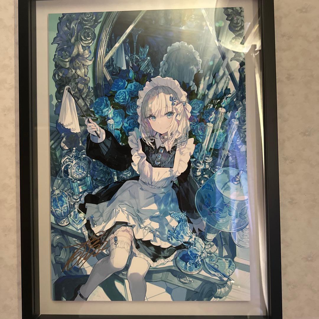 藤ちょこ メイドと青透館 直筆サイン入りジークレーA3+ スリットフレーム仕様