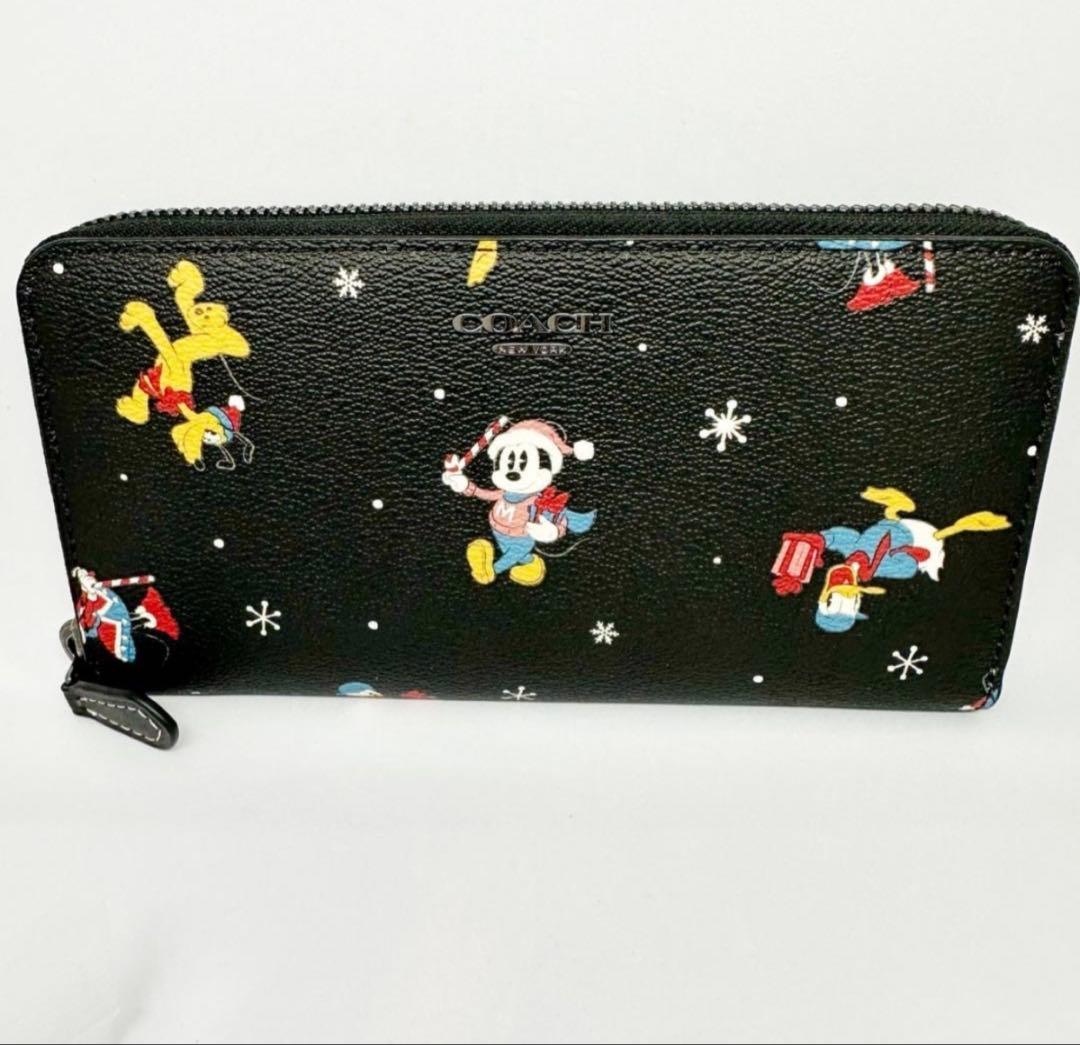 COACH ディズニーコラボ ミッキー ホリデープリント ラウンドジップ長財布