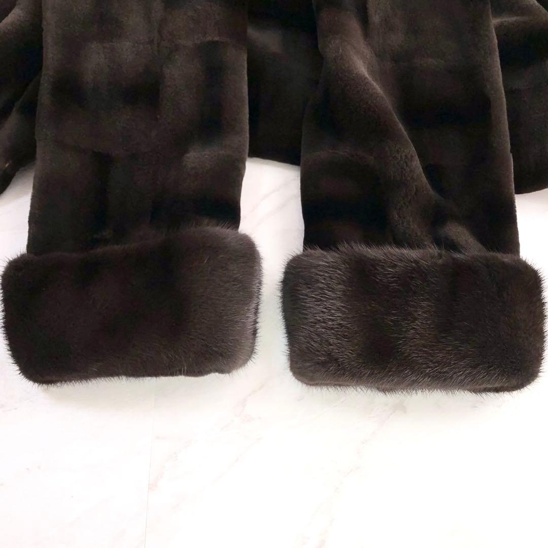 美品✨シェアードミンク チェック 本毛皮 リアルファーコート ブラウン系