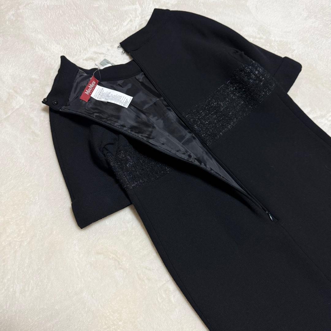 新品未使用 タグ付き マックスマーラ ウール ラメ ロング ワンピース 黒