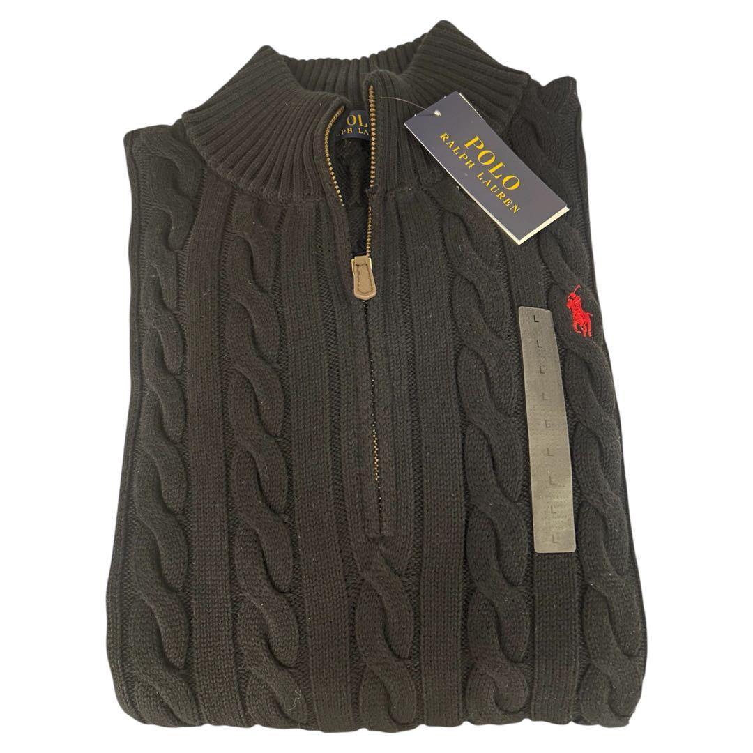 新品タグ付 ラルフローレン ハーフジップ ケーブルニット ブラック-L
