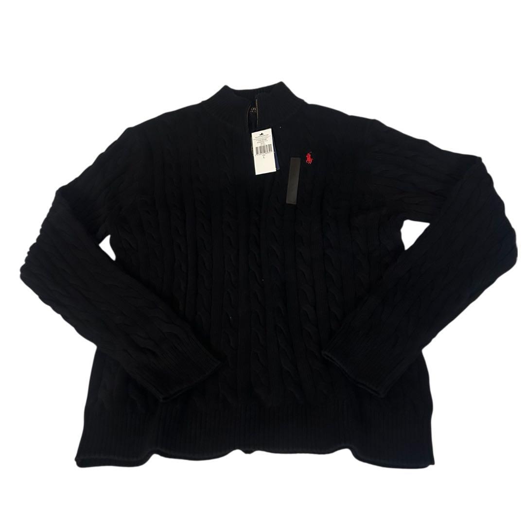 新品タグ付 ラルフローレン ハーフジップ ケーブルニット ブラック-L