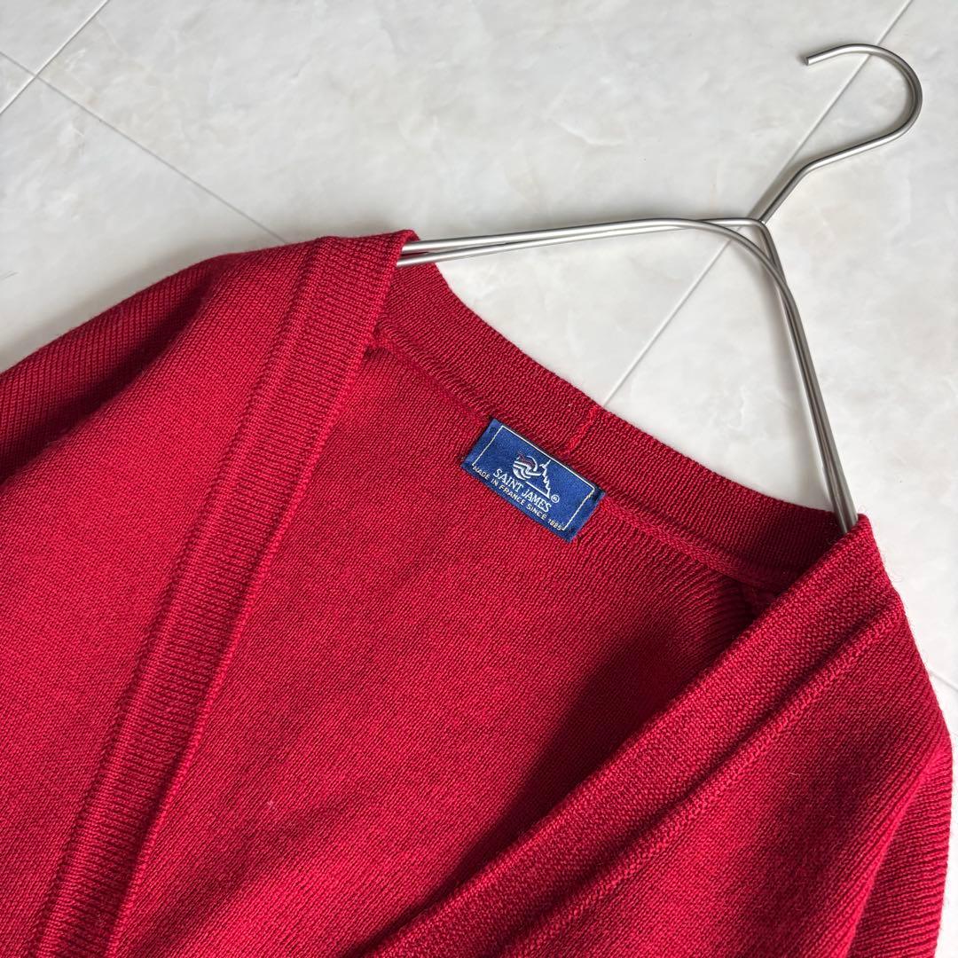 美品✨ SAINTJAMES フランス製 金ボタンウールカーディガン 赤 L