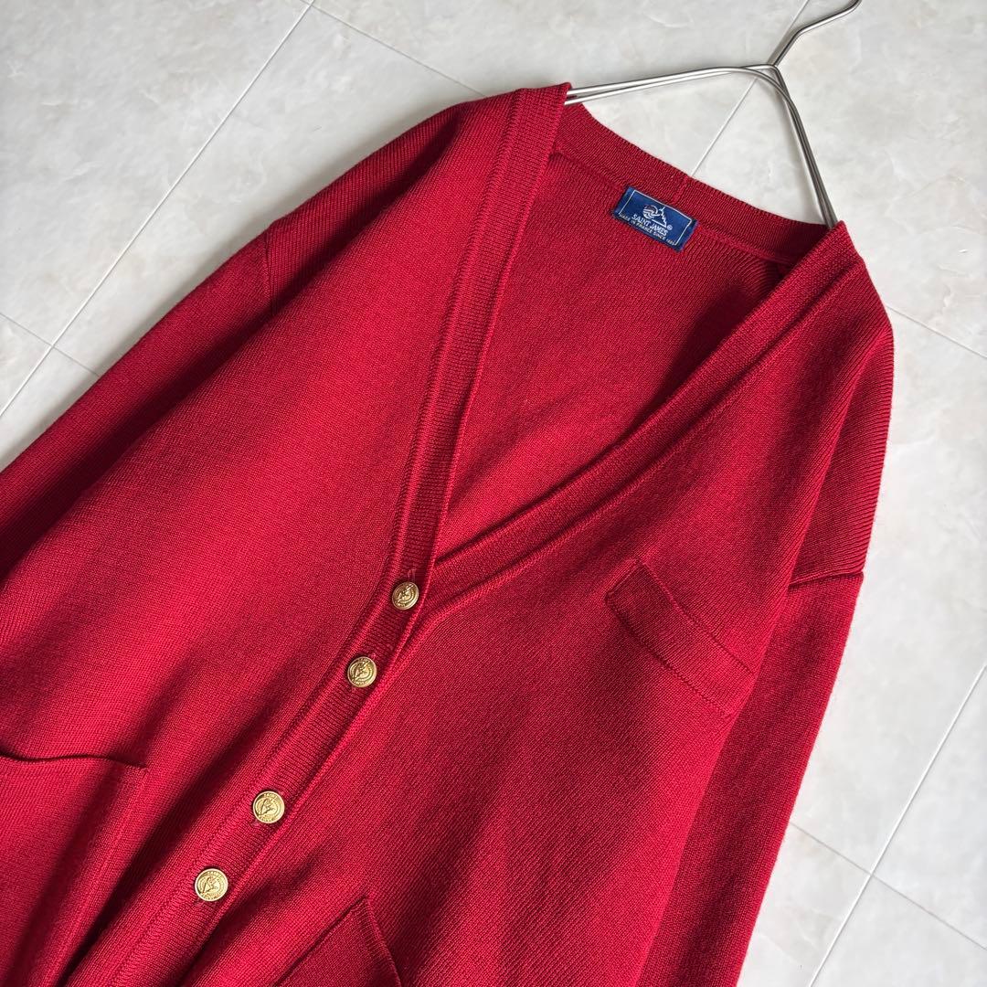 美品✨ SAINTJAMES フランス製 金ボタンウールカーディガン 赤 L