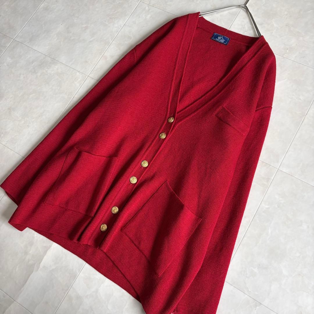 美品✨ SAINTJAMES フランス製 金ボタンウールカーディガン 赤 L