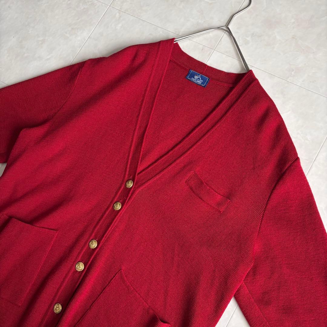 美品✨ SAINTJAMES フランス製 金ボタンウールカーディガン 赤 L