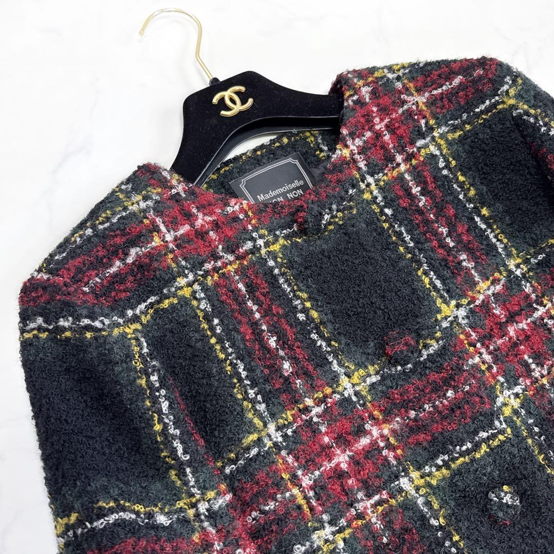 24AW マドモアゼルノンノン チェックツイード ノーカラージャケット