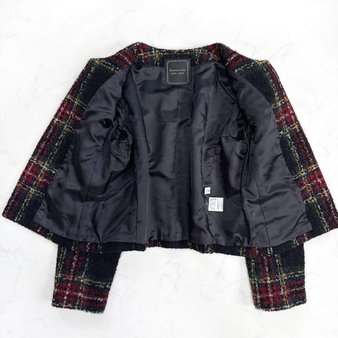 24AW マドモアゼルノンノン チェックツイード ノーカラージャケット