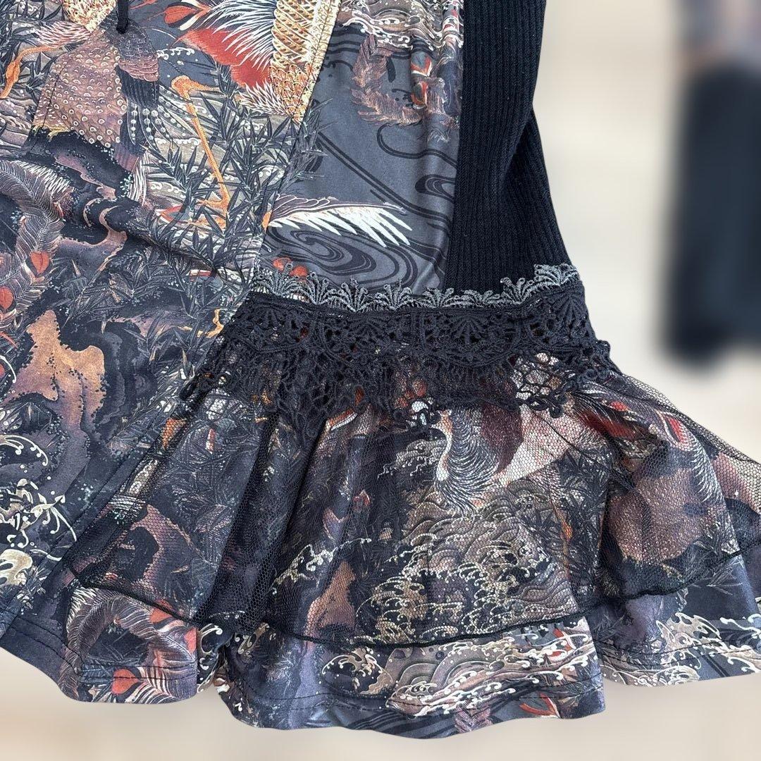 OzzOneste オッズオン オッズオネスト 和柄長袖ひざ丈ワンピース