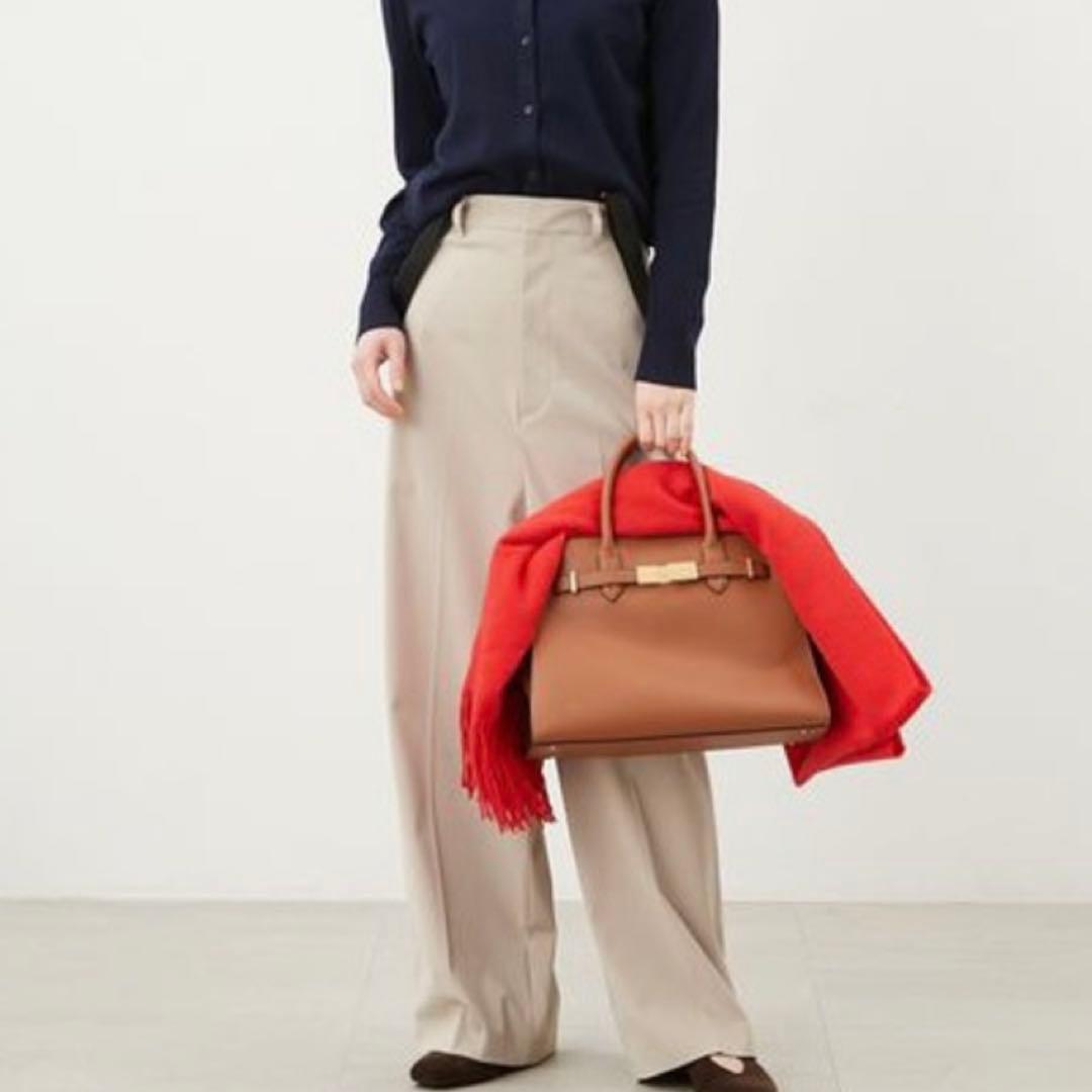 [Mila Owen]ベルト付 ブラウンレザー ハンドバッグ A4サイズ