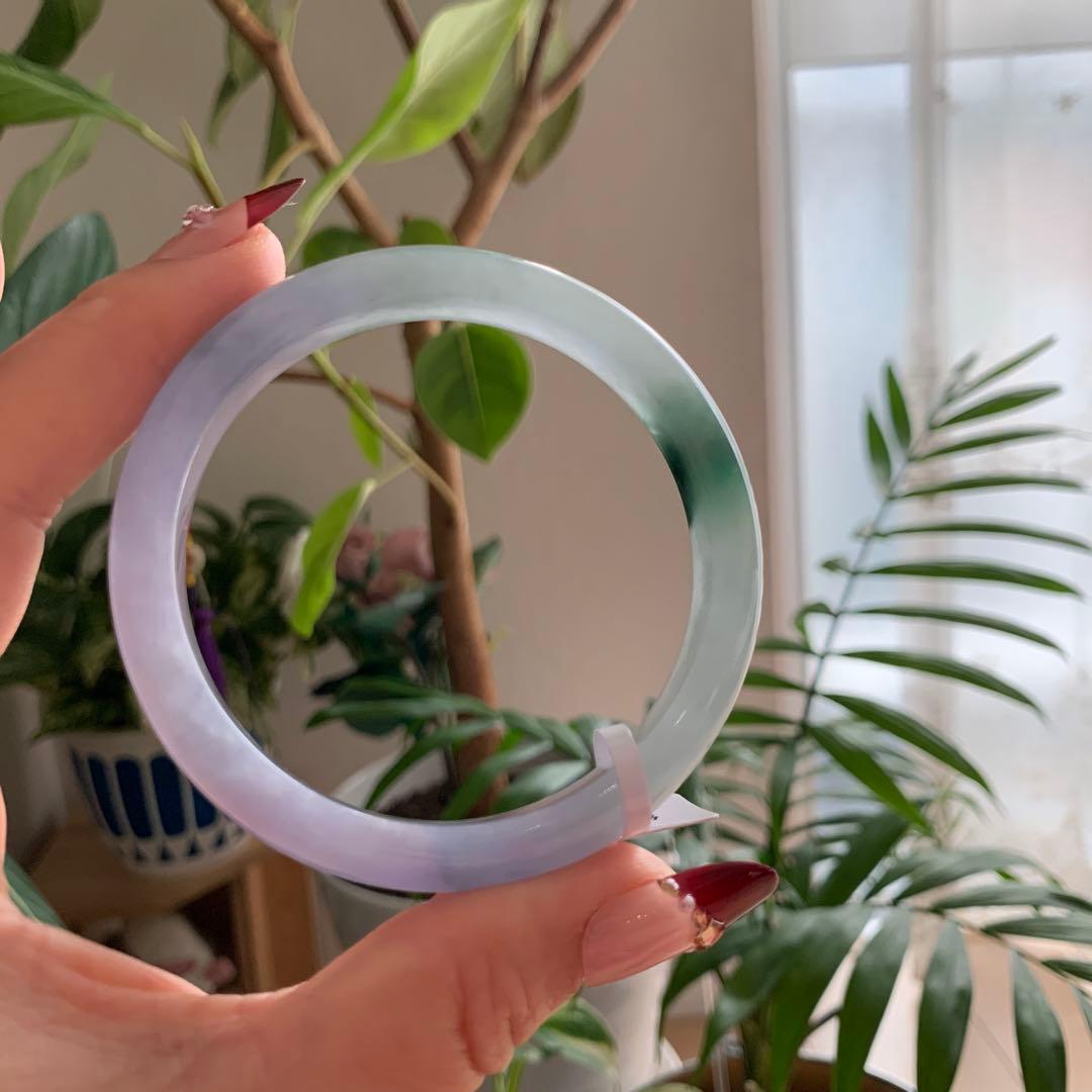 翡翠バングル 氷種翡翠　ラベンダー翡翠　氷種　ヒスイ　飄花　ミャンマー産翡翠