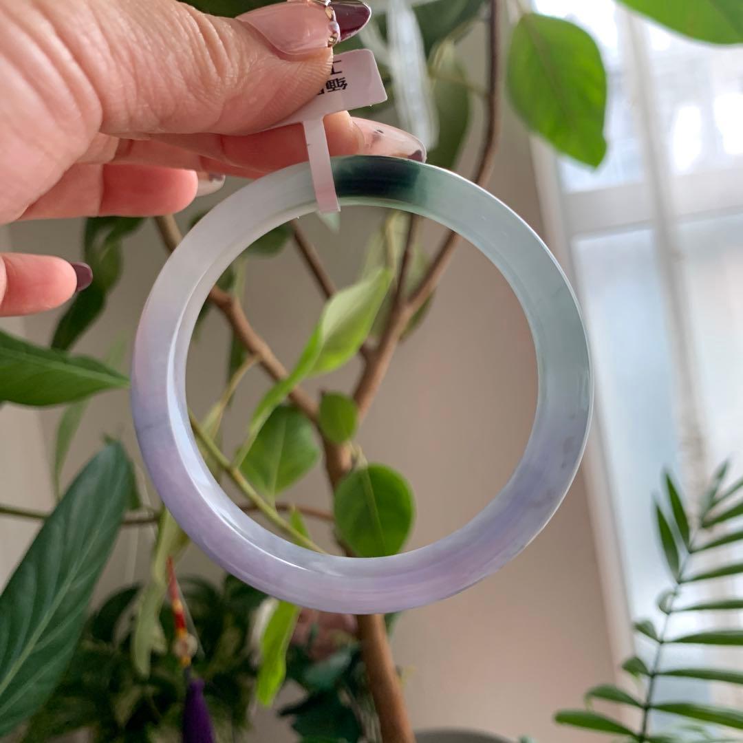 翡翠バングル 氷種翡翠　ラベンダー翡翠　氷種　ヒスイ　飄花　ミャンマー産翡翠