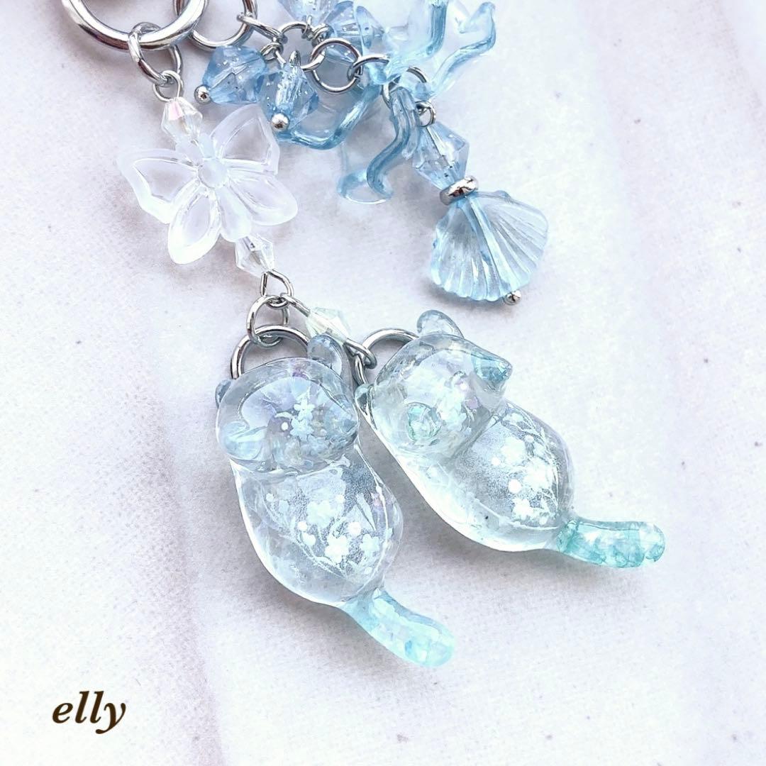 【ゆきゆっきー❄様】天然石　琉球ガラス　ラベンダー　とびつき猫　レジン　チャーム