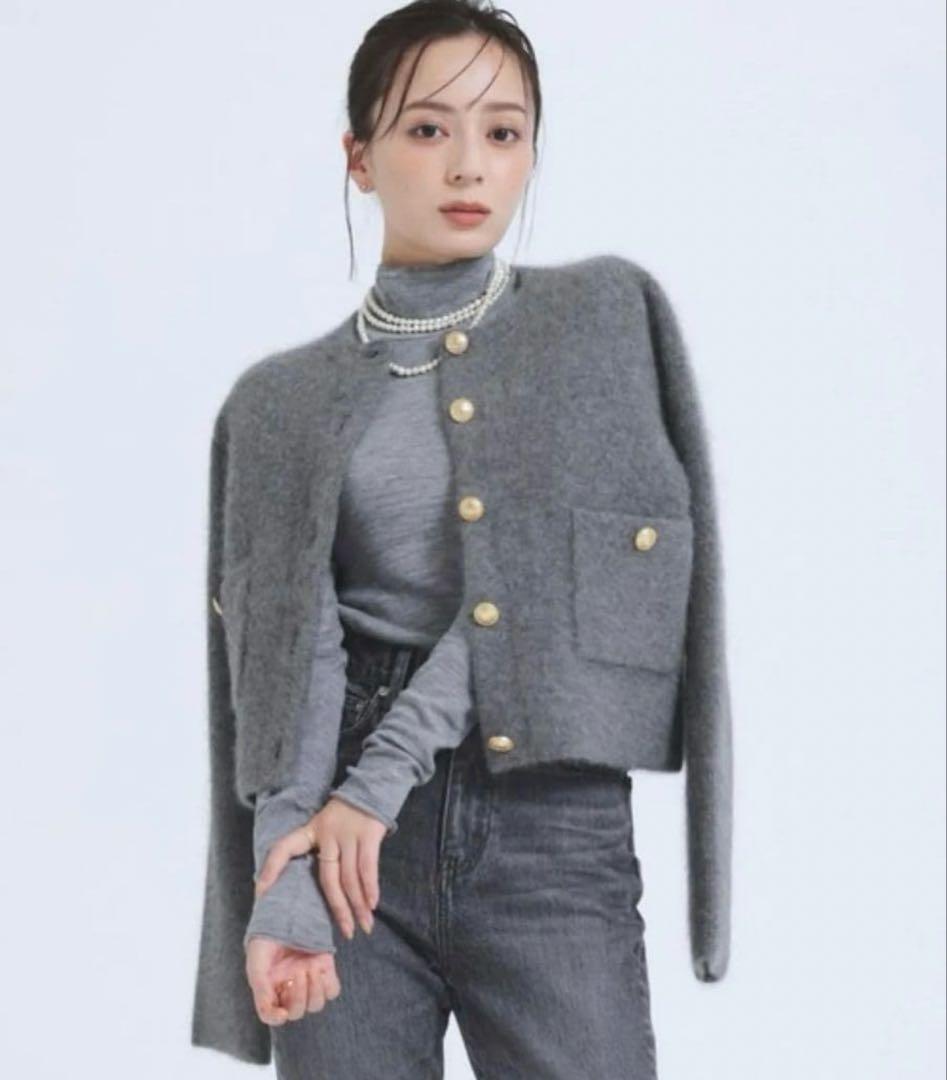 anuans アニュアンス ラクーンブレンドノーカラーニットジャケット