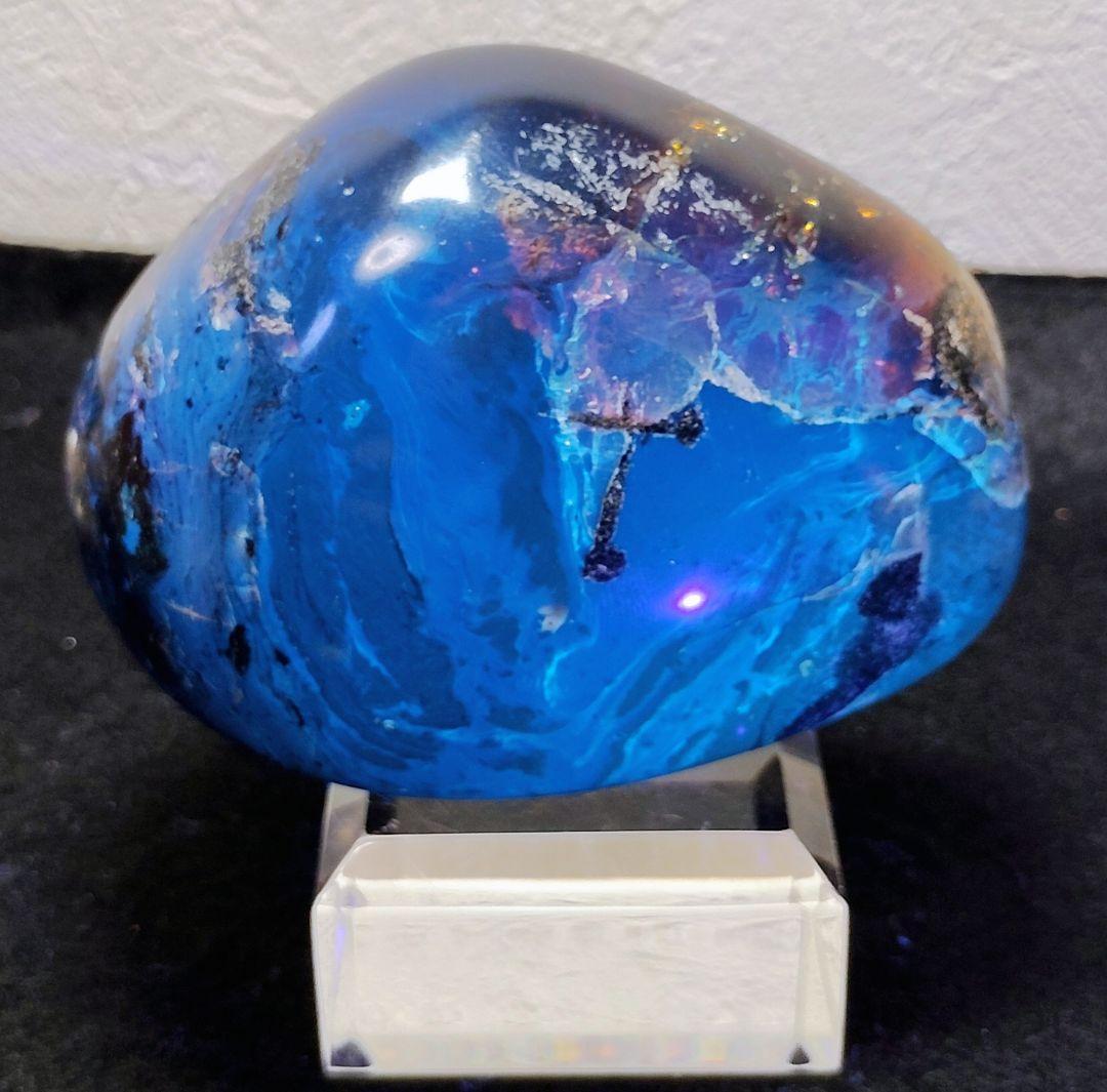 お*ち様 特大　ブルーアンバー タンブル　インドネシアスマトラ 琥珀 鏡面磨き