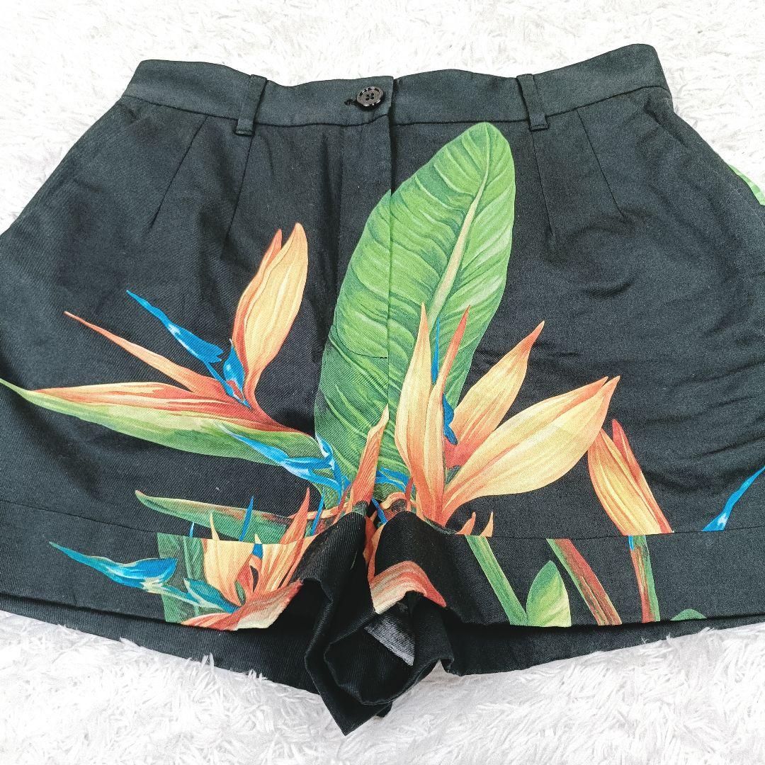 ドルチェ&ガッバーナ ショートパンツ 花柄 総柄 ボタニカル 植物 鳥 動物 黒