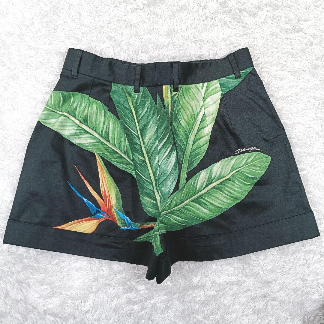 ドルチェ&ガッバーナ ショートパンツ 花柄 総柄 ボタニカル 植物 鳥 動物 黒