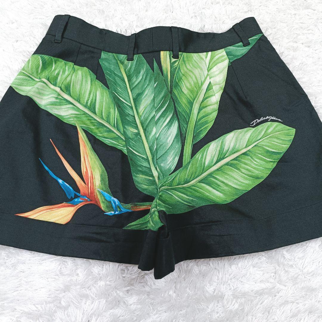 ドルチェ&ガッバーナ ショートパンツ 花柄 総柄 ボタニカル 植物 鳥 動物 黒
