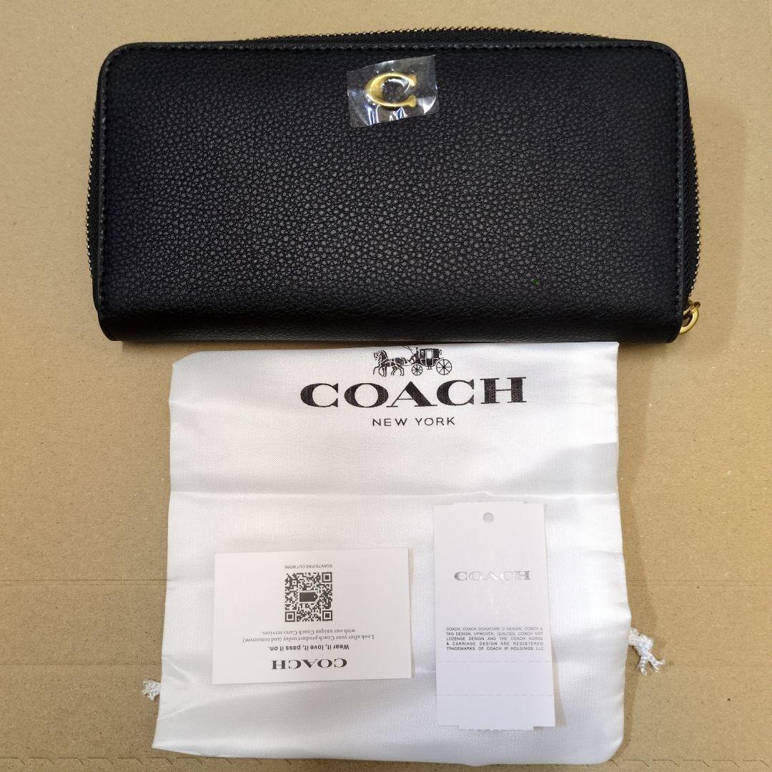 新品未使用、COACHラウンドファスナーロング ブラック 黒 レディース メンズ