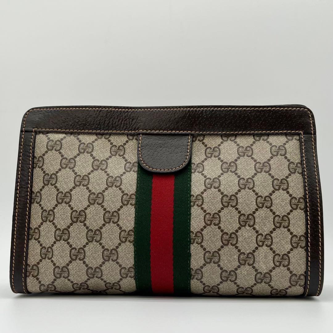 GUCCI クラッチバッグ シェリーライン GG レザー PVC ブラウン