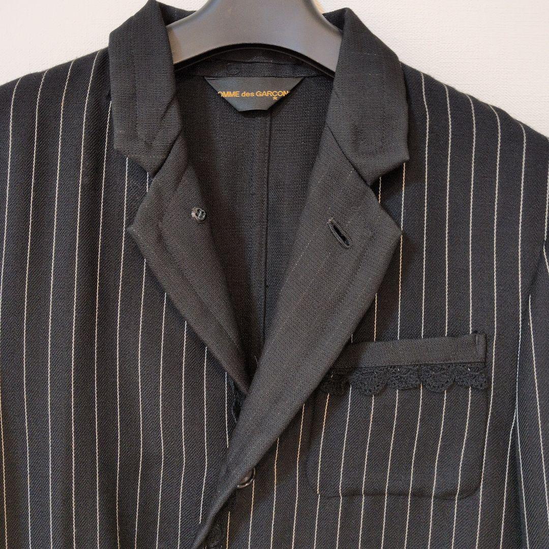 コムデギャルソン　ジャケット 黒と白のストライプ　レース縁取りAD2000
