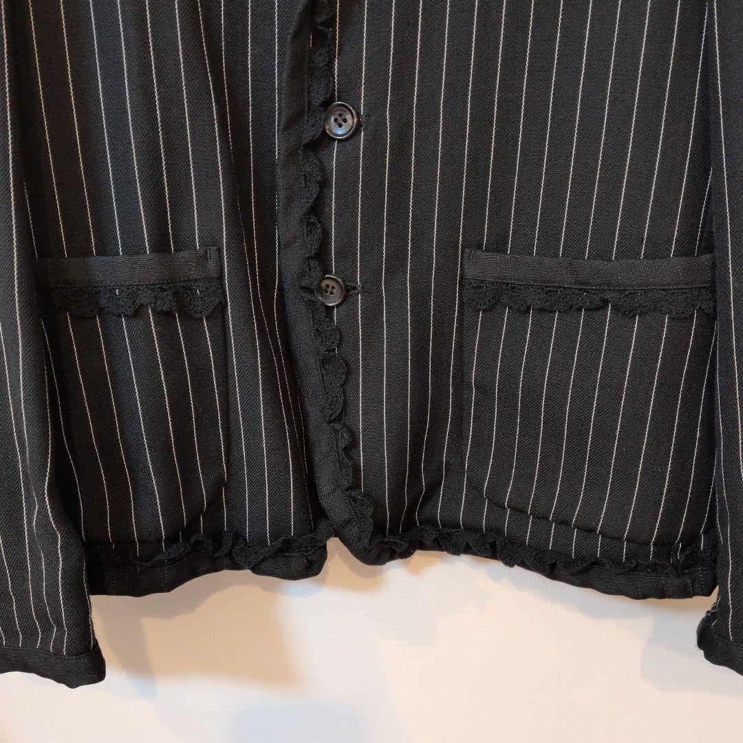 コムデギャルソン　ジャケット 黒と白のストライプ　レース縁取りAD2000