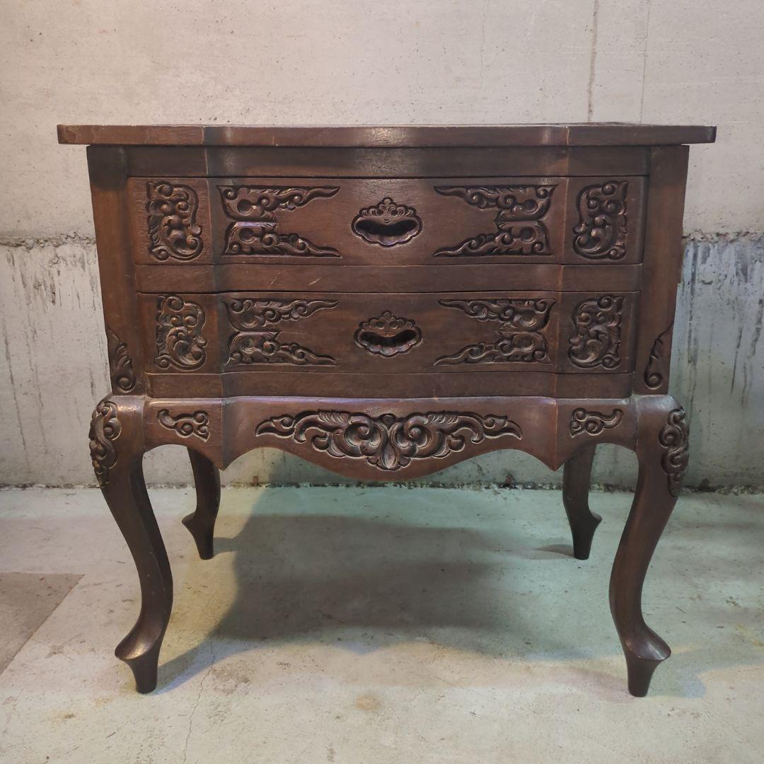 ヴィンテージ 木製彫刻 猫脚 キャビネット ダークブラウン