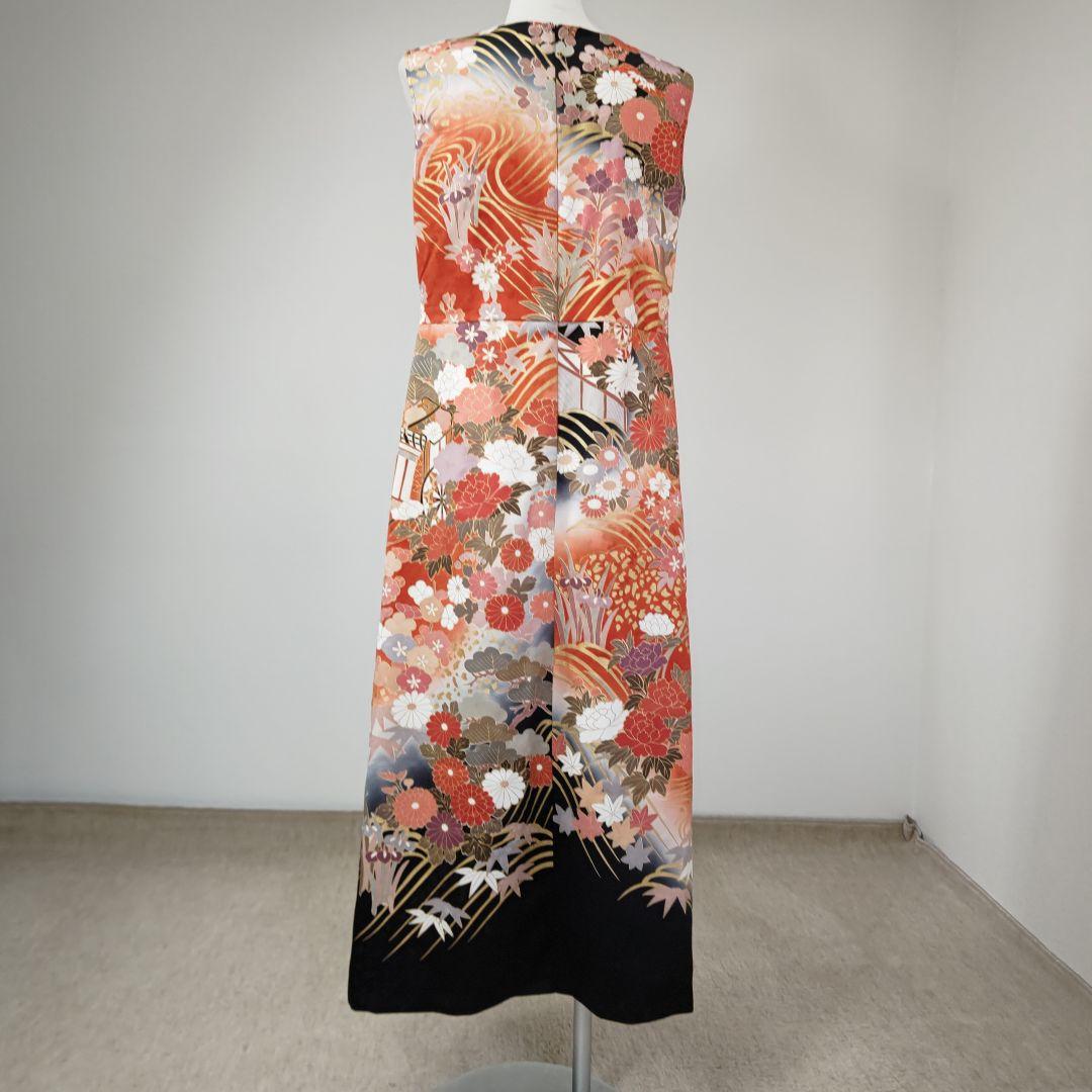 zunezune 振袖ドレス ノースリーブ 着物リメイクワンピース 柄×黒