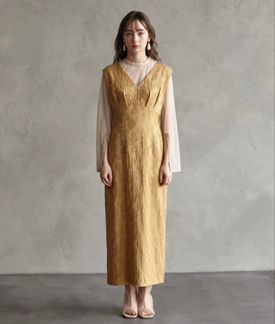 AIMER ジャカードIラインパーティードレス イエロー