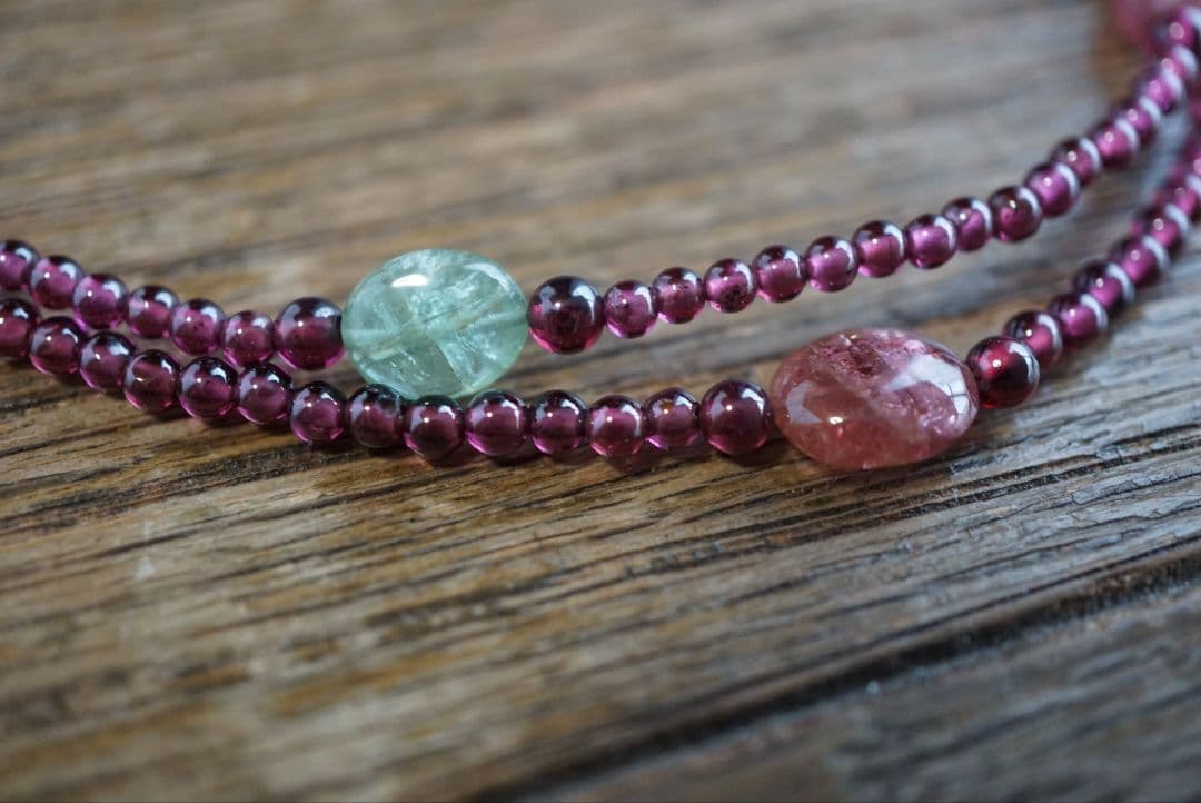 k18 YG18 ゴールド製 ルビー ガーネット トルマリン ネックレス