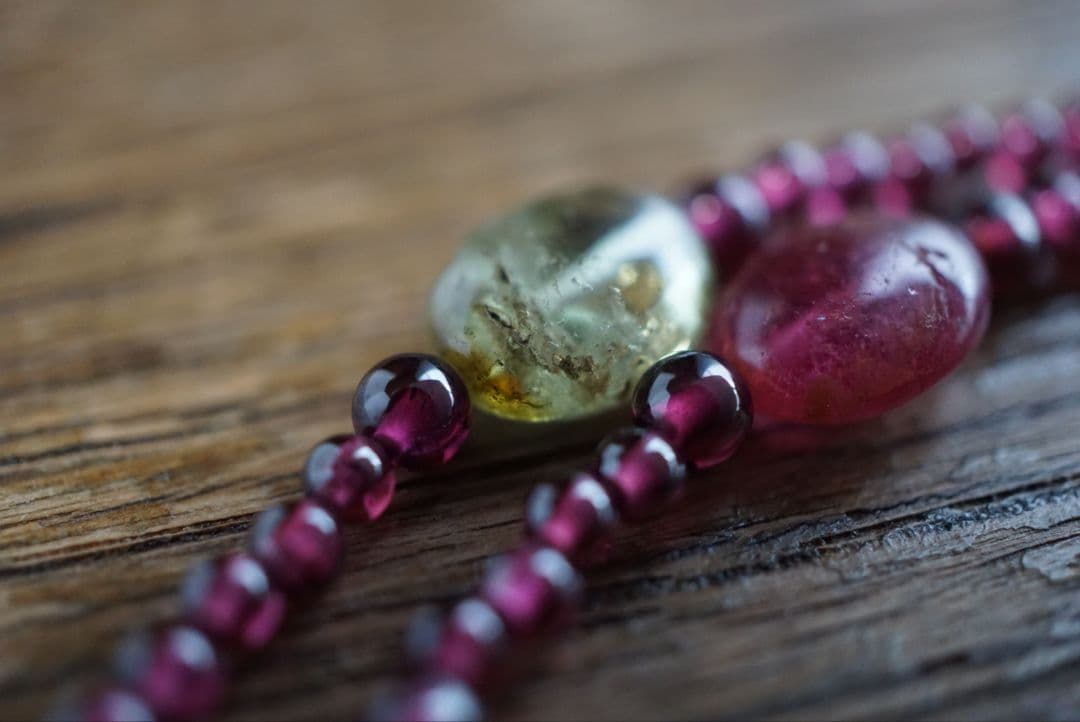 k18 YG18 ゴールド製 ルビー ガーネット トルマリン ネックレス