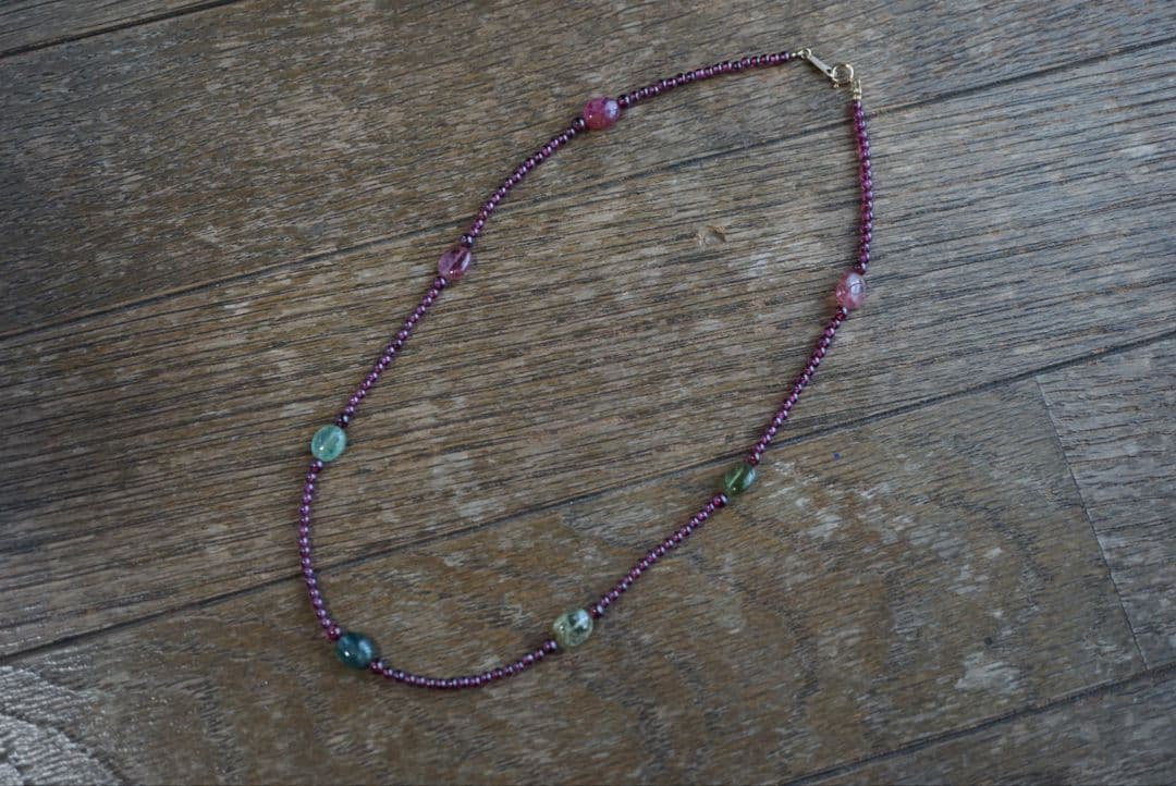 k18 YG18 ゴールド製 ルビー ガーネット トルマリン ネックレス