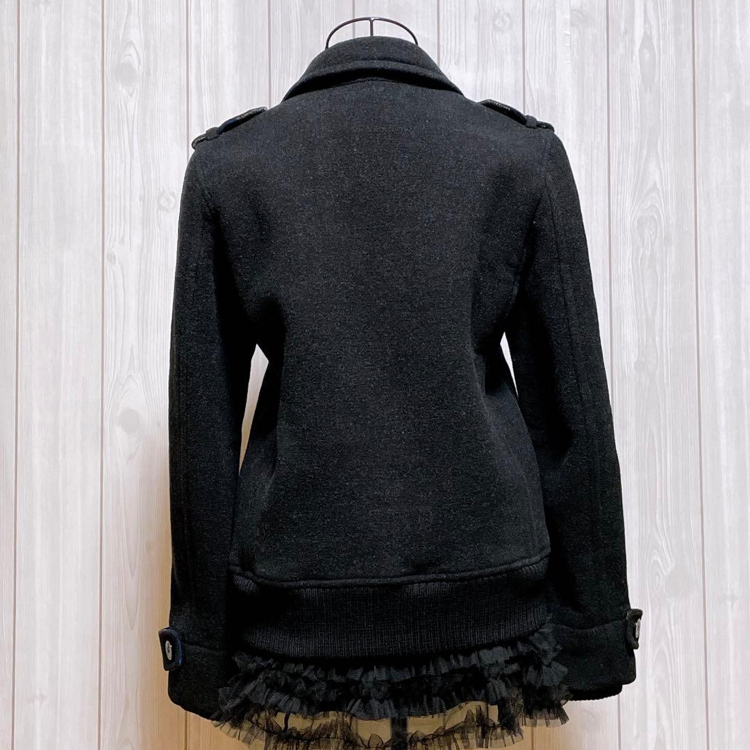 ピーコート ウール 厚手 ダークグレー 黒 平成ギャルy2k グランジ パンク