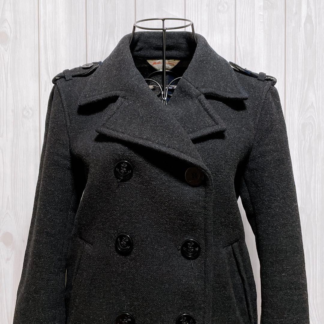 ピーコート ウール 厚手 ダークグレー 黒 平成ギャルy2k グランジ パンク