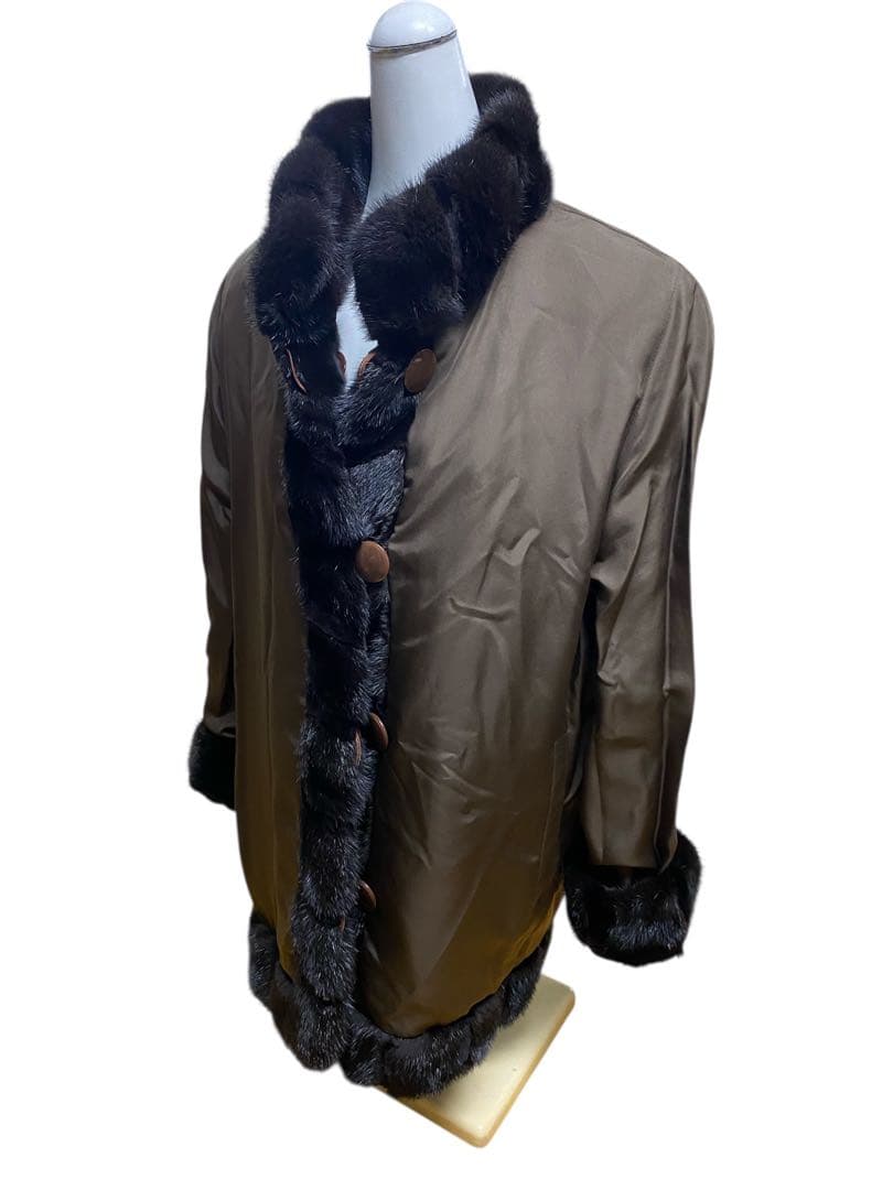 シェアードミンク リバーシブルファーコート ダークブラウン