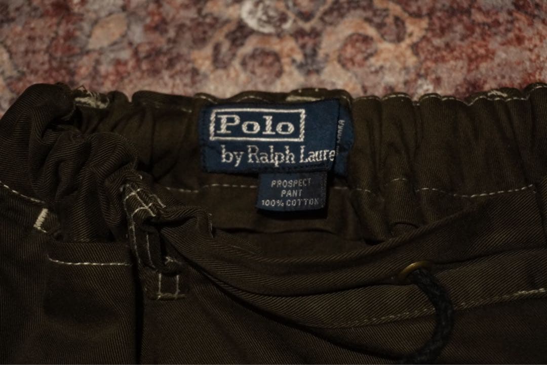 80s 90sラルフローレン　リメイクチノパン　オリーブ　ゴム付き　ドローコード
