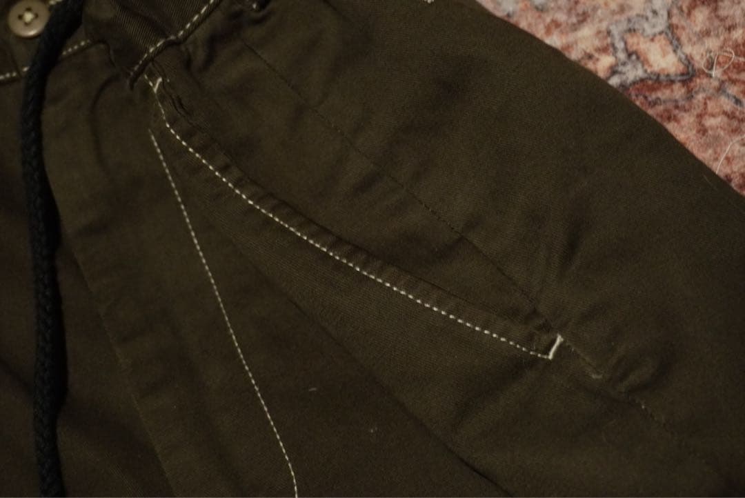 80s 90sラルフローレン　リメイクチノパン　オリーブ　ゴム付き　ドローコード