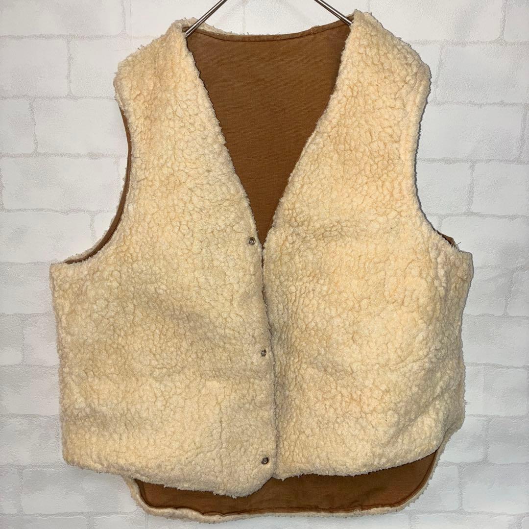 80s Madewell ダック地ワークベスト ボアベスト L キャメルブラウン