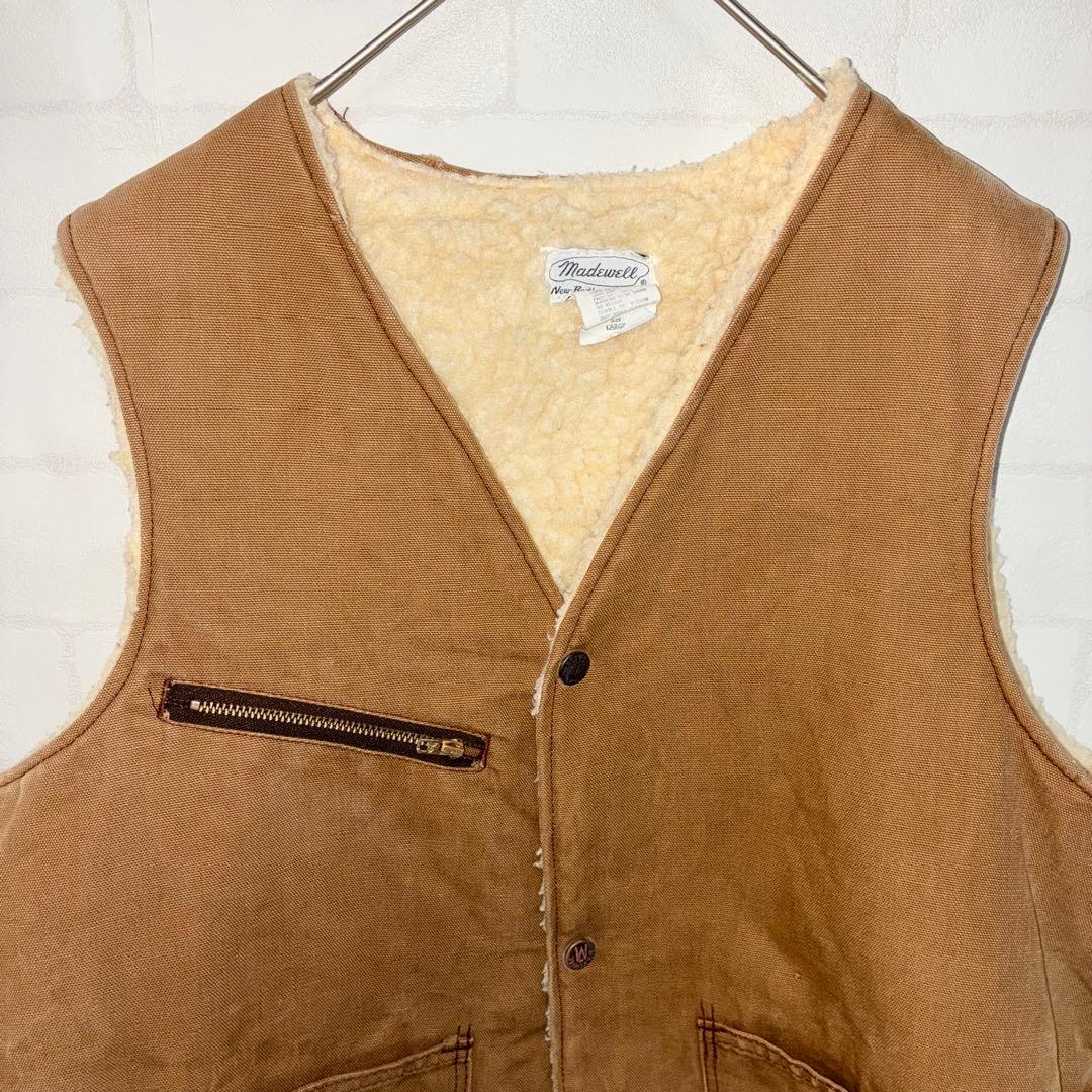 80s Madewell ダック地ワークベスト ボアベスト L キャメルブラウン
