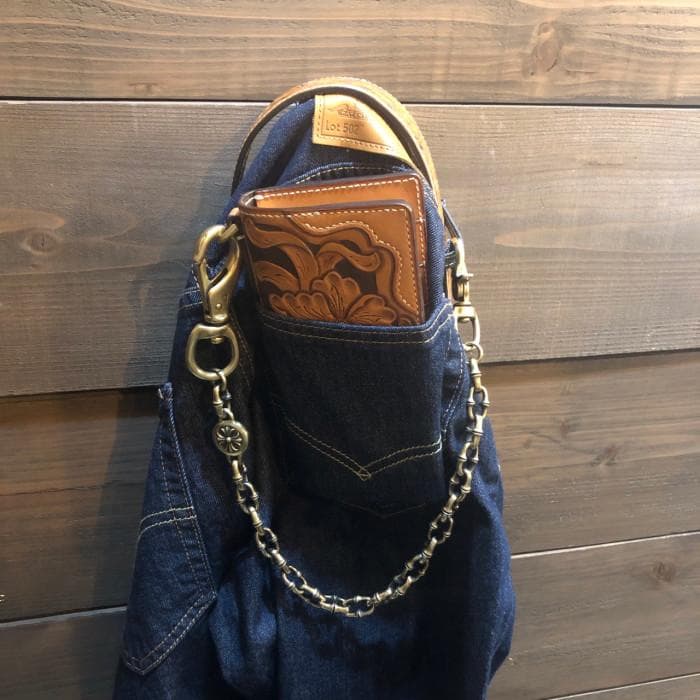 真鍮 ブラス ウォレットチェーン 高級 オリジナル 燻し加工 (クロス)