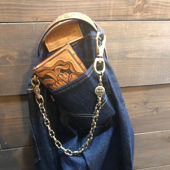 真鍮 ブラス ウォレットチェーン 高級 オリジナル 燻し加工 (クロス)