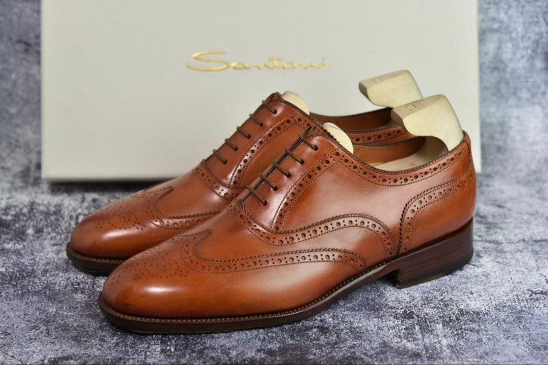 サントーニ　ウイングチップ　レザーシューズ　サイズ7.5　ブラウン　フルブローグ